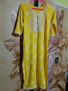 Yellow Embroidered Kurti