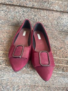 ELLE Burgundy Bow Flats - Size 38
