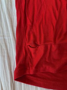 Red Full Sleeve CropTop With Cross Detail In Front