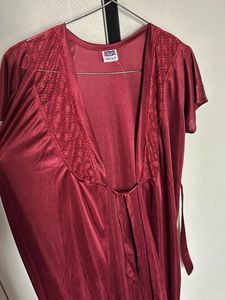Burgundy Satin Nightgown &amp; Robe Set