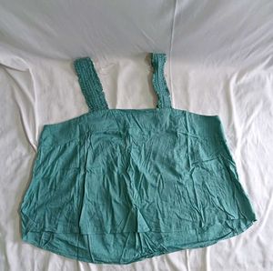 Square Neck Sleeveless Cyan Top