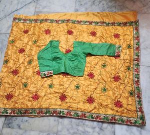 embroidery work saree with ready made blouse