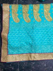 Heavy Embroidered Sky Blue Saree With Blouse