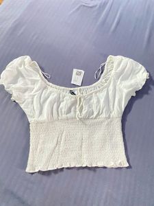 H&M White Smocked Crop Top