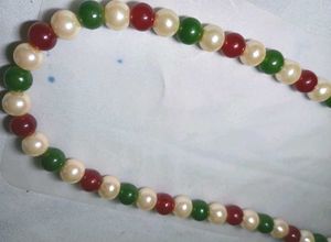 Beaded Necklace red white green pearl boho
