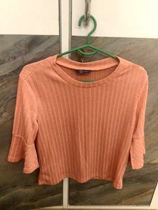 Peach Ruffle Sleeve Crop Top