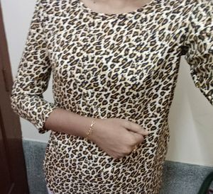 Women Black &amp; Beige Animal Print Top