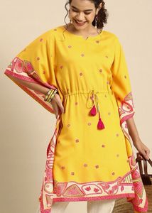 Yellow Floral Printed Kaftan