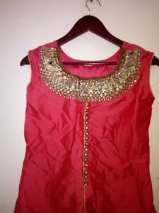 Partywear Mirror Work Front SlitKurti