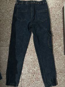 Dark Wash Denim Cargo Joggers