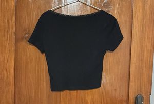 Black Lace Trim Crop Top