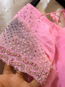 Baby Pink pearls &amp; diamond work Saree