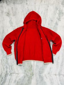 Red Knit Zip-Up Hoodie