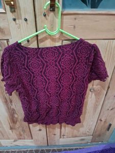 Burgundy Lace Puff Sleeve Top