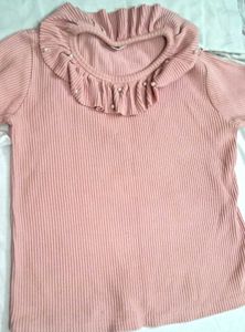 Korean Style Ribbed Pink Top