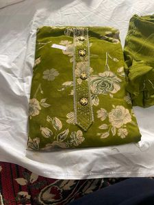 Green Floral Dress Material