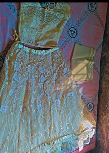 Yellow Gown With Dupatta And Stitched Blouse
