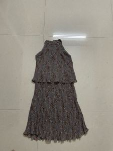 Gray Floral Pleated Dress