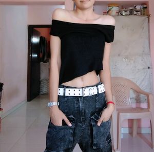 Price Drop Black Asymmetrical Knitted Top