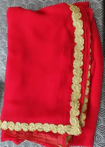 Rani Pink Georgette Saree With Beautiful Lace Work