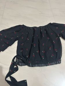 Chic Cherry Print Mesh Top