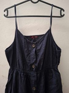 Navy Blue Button-Down Midi Dress