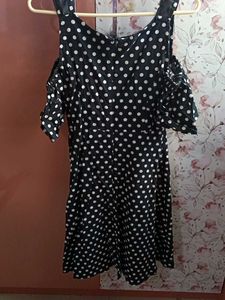 Polka Dot Cold Shoulder Dress