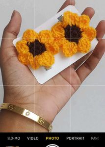 Sunflower Crochet Hair Clips