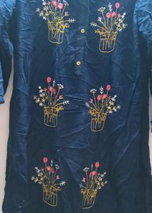 Navy Blue Embroidered Kurti