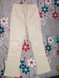 H&amp;M Off-White Faux Leather Pants with Front Slits