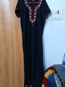 Embroidered Black Kaftan Dress