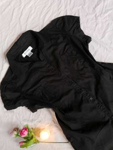 Black Button-Down Shirt Top