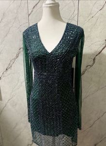 Bottle Green Heavy Work Designer Cocktail Dress