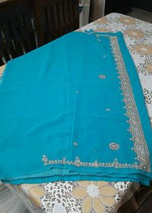 Teal Saree with Silver Embroidery