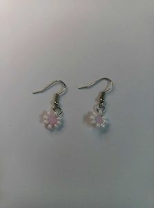 Sweet Blossom Pink White Handmade Beaded Earrings