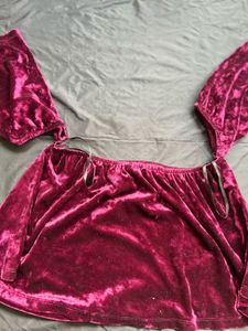 Burgundy Velvet Off-Shoulder Crop Top
