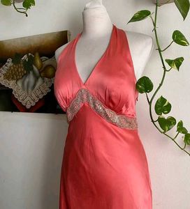 Coral Halter Midi Dress