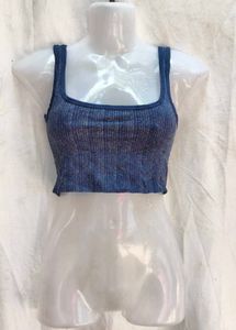 I. Blue Ribbed Crop Top