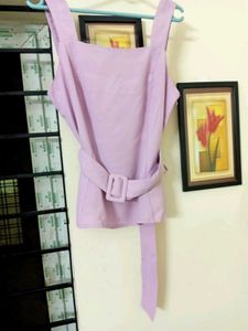 STYLI Solid Square Neck Belted Top