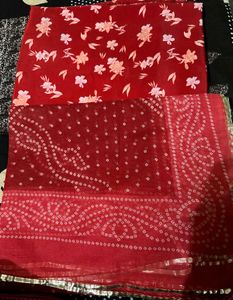 Red Floral &amp; Bandhani Print Fabric Set