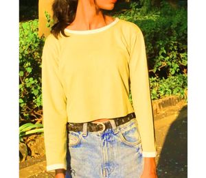 Olive Color Cute Crop Top Full Hand