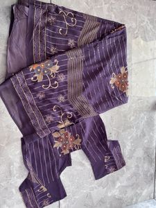 Purple Embroidered Saree with Blouse