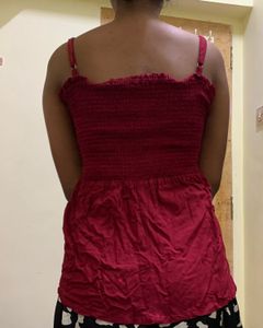 Red Sleeveless Smocked Cami Top