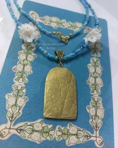 Angel By The Window Clay Pendant Blue Necklace