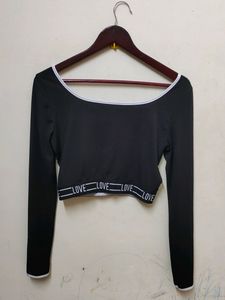Black &#39;Love&#39; Cropped Long Sleeve