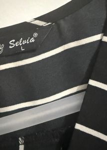 Black &amp; White Vertical Striped V-Neck Shirt Top