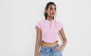 newme Pink Ruched Crop Top