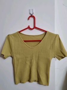 Mustard Ribbed Crop Top