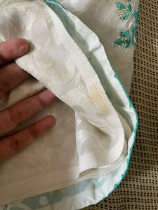 Half Green And White Saree With Stitched Blouse