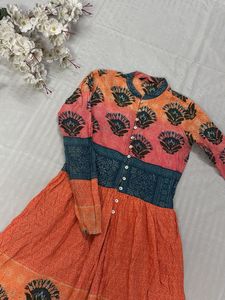 Elegant Printed Long Kurta Open button